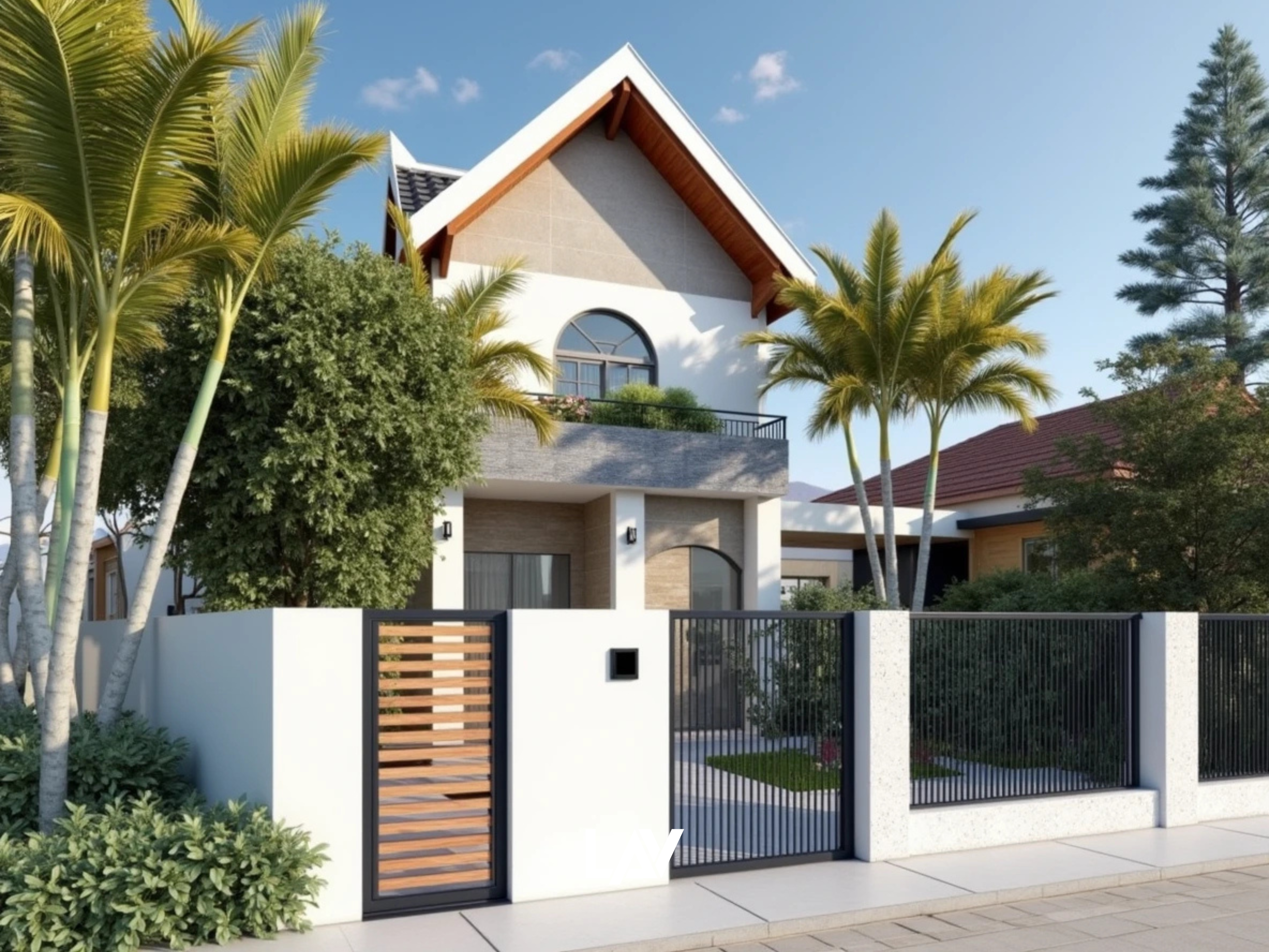 Mẫu nhà phố 2 tầng mái Thái hiện đại