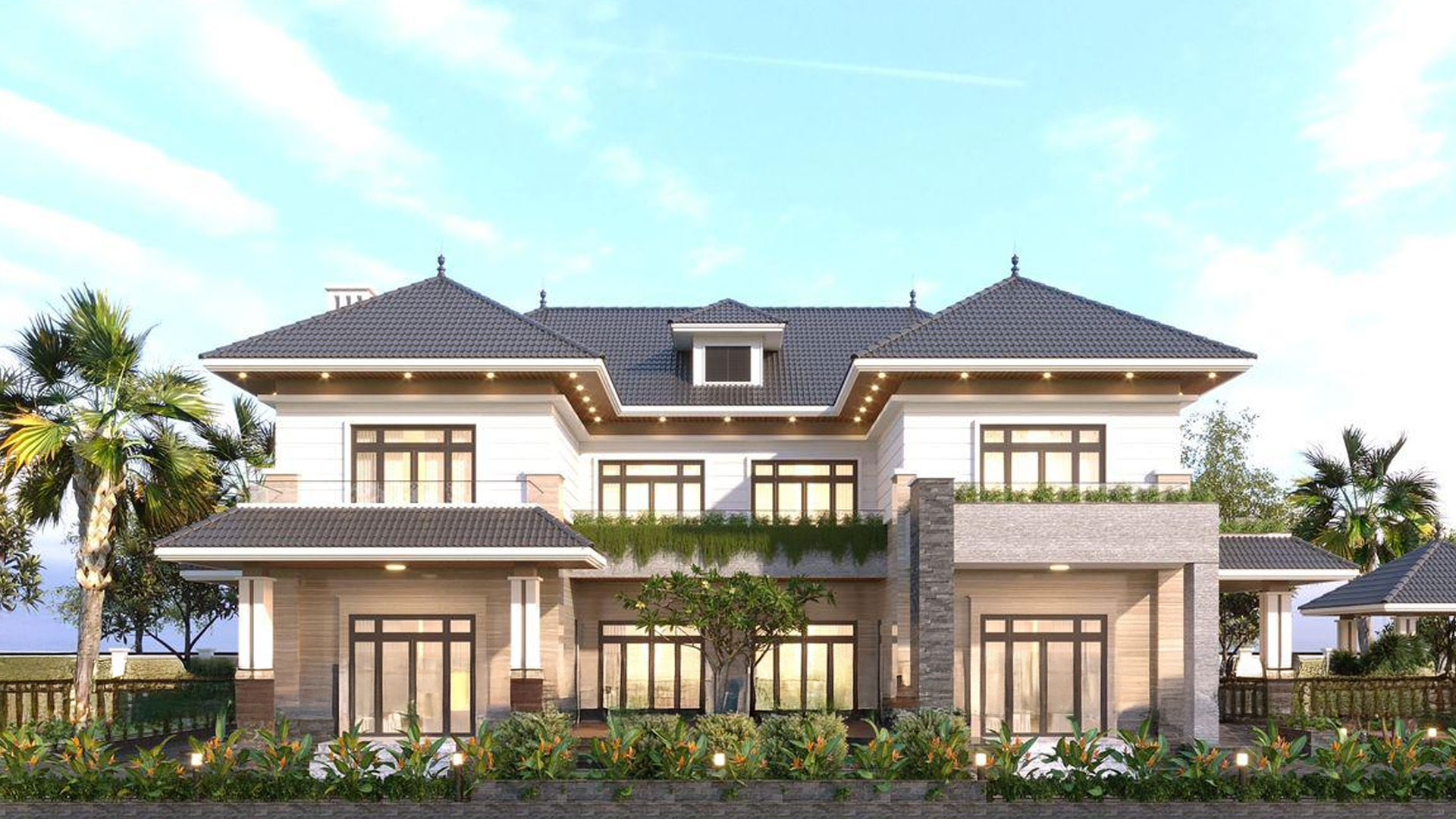 biệt thự 2 tầng mái thái kiểu chữ U