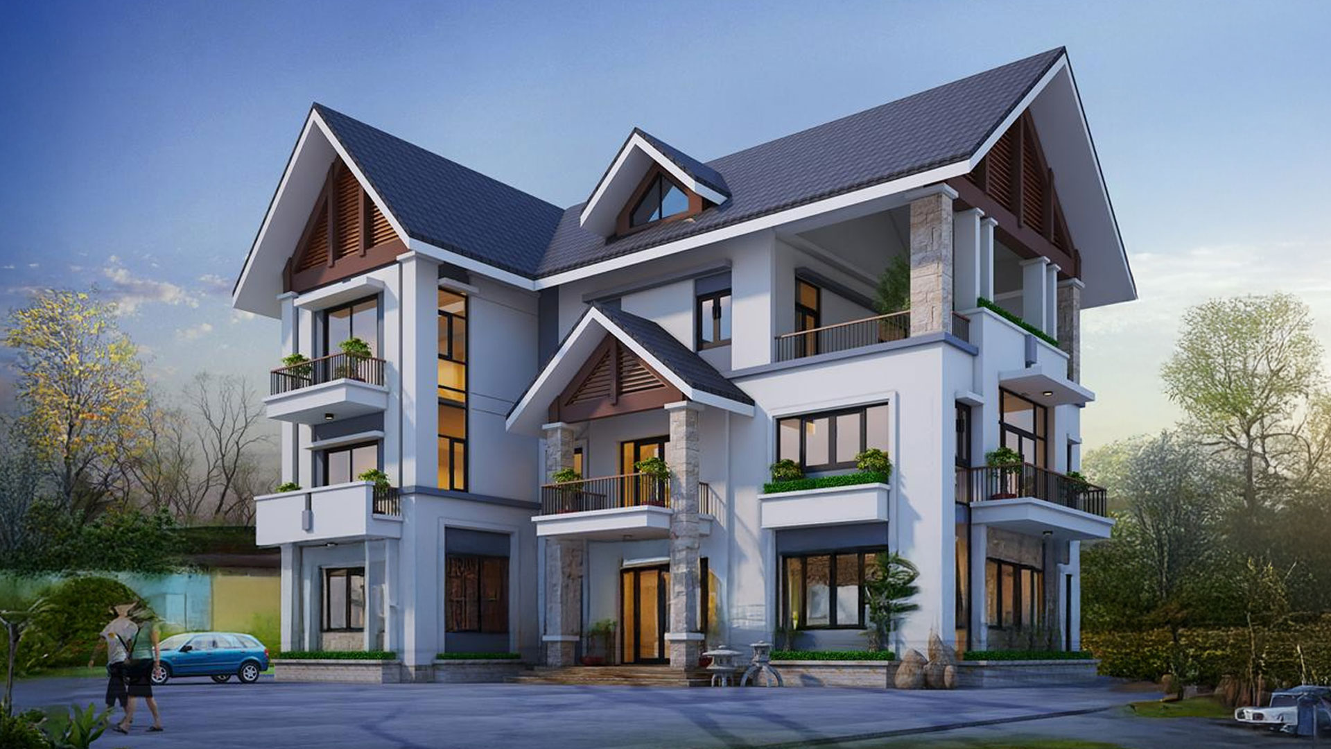 biệt thự 2 tầng mái thái kiểu pháp
