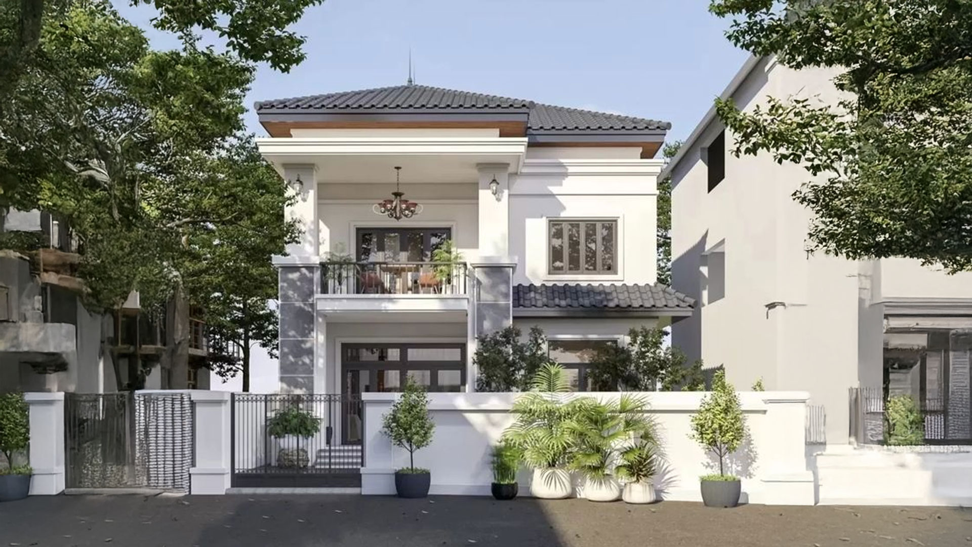 biệt thự 2 tầng mái thái nông thôn