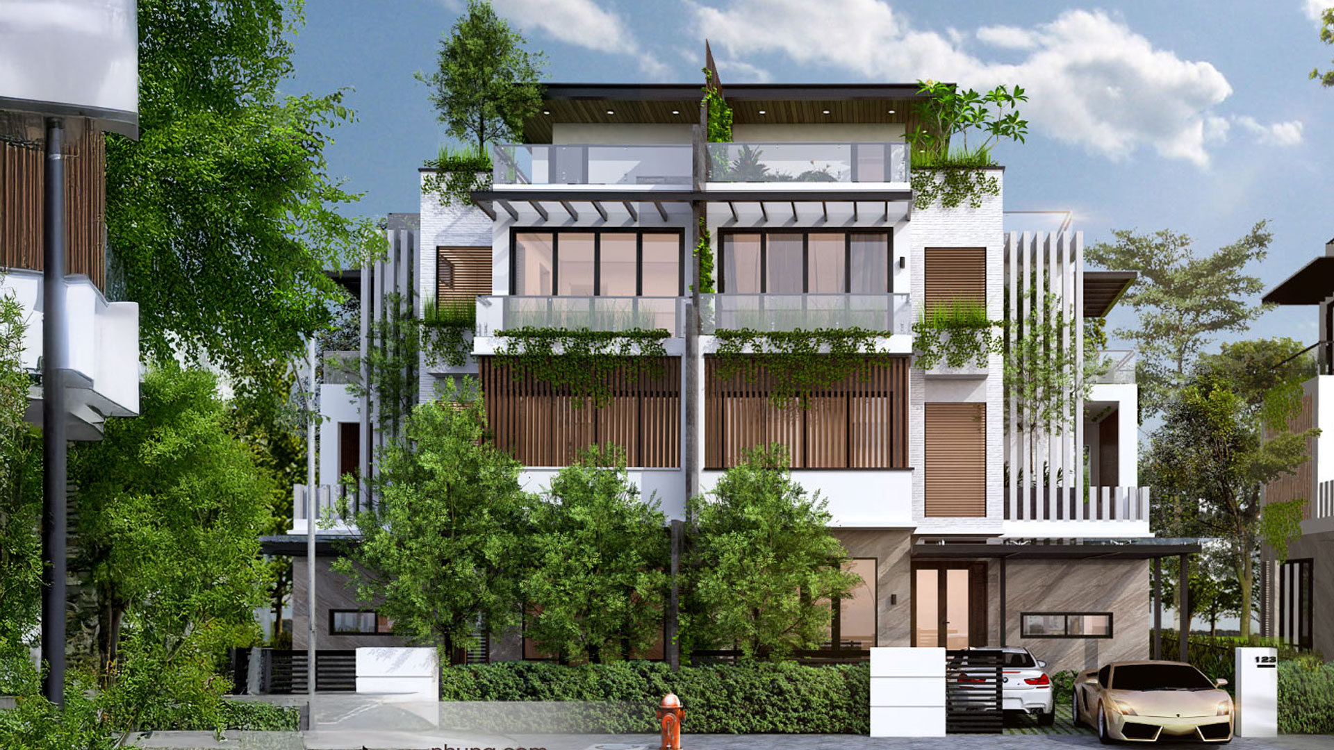 biệt thự song lập mái bằng
