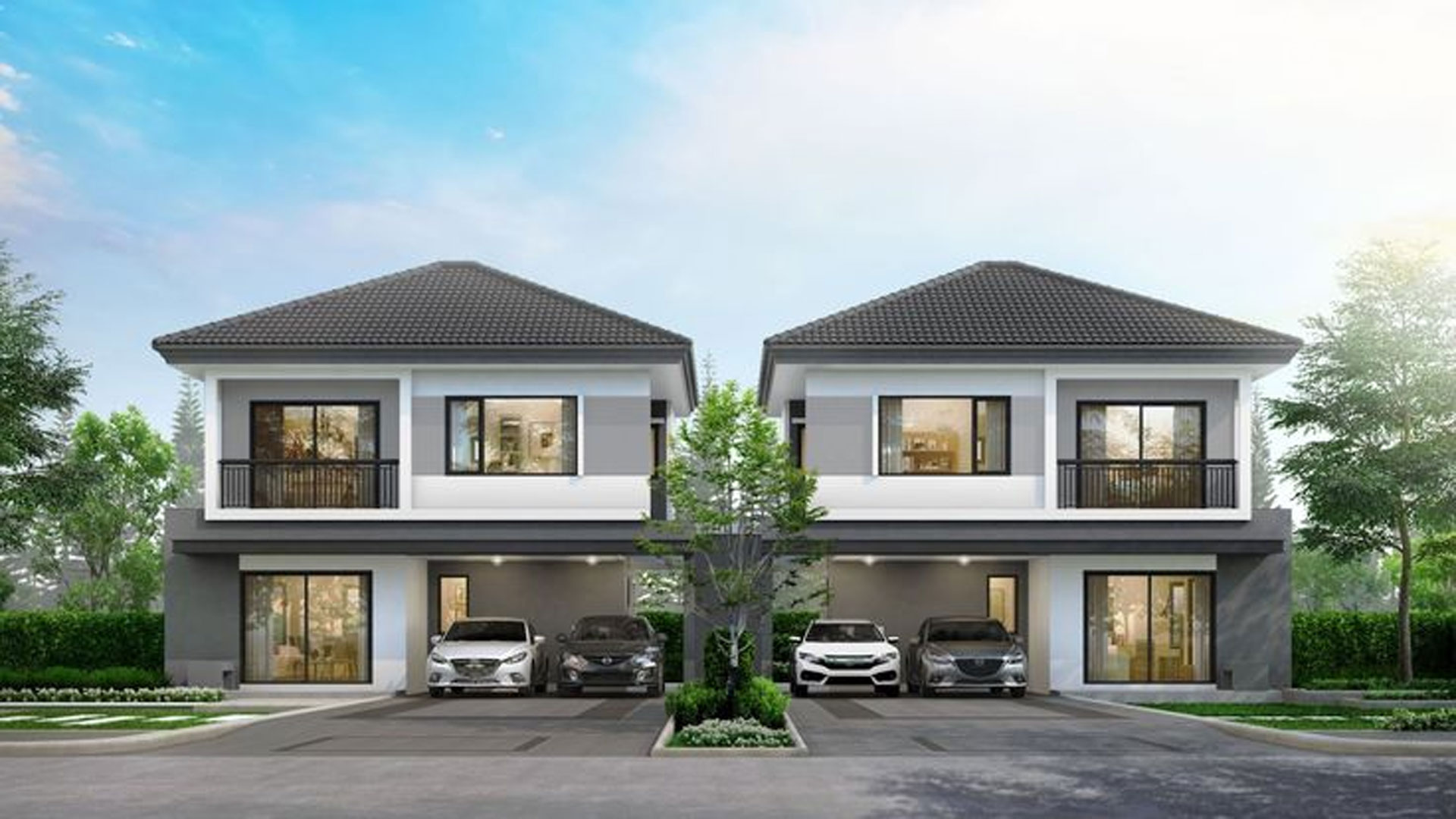 biệt thự song lập phong cách mái nhật và mái thái