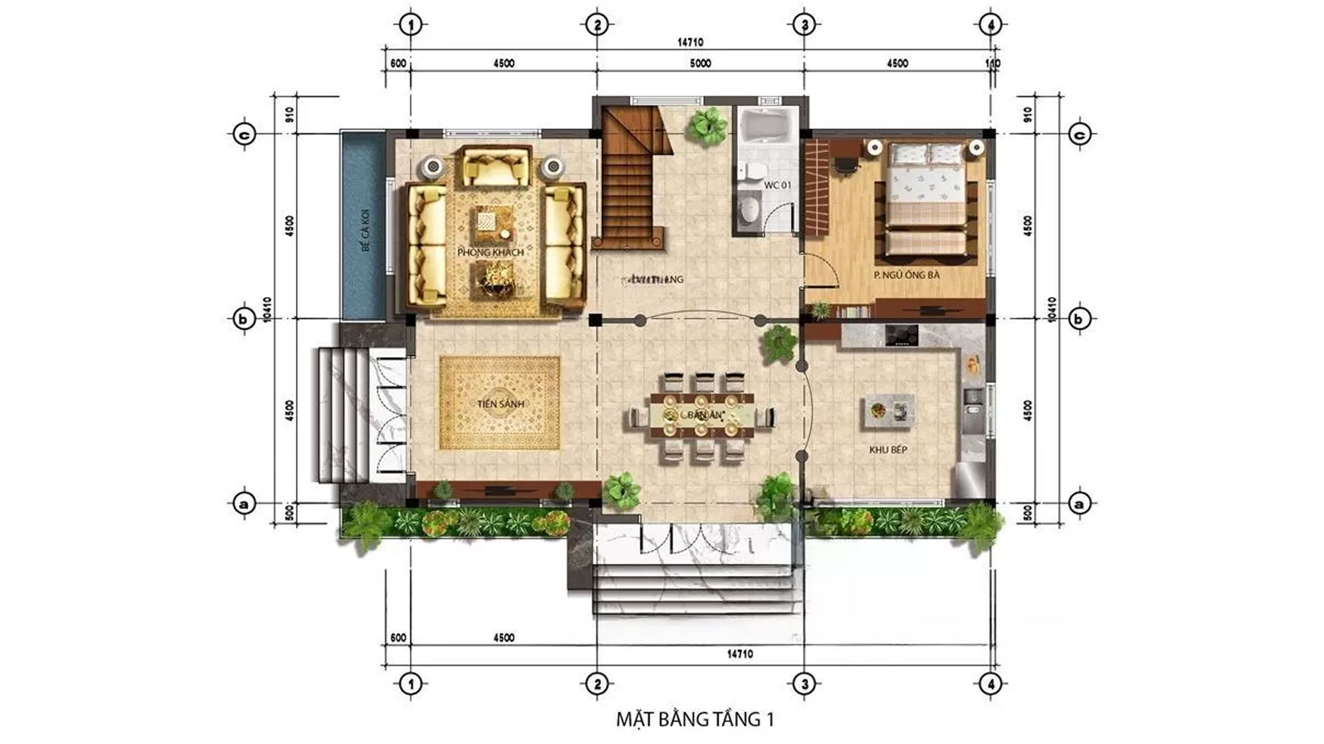 bản vẽ mặt bằng công năng biệt thự 2 tầng mái thái