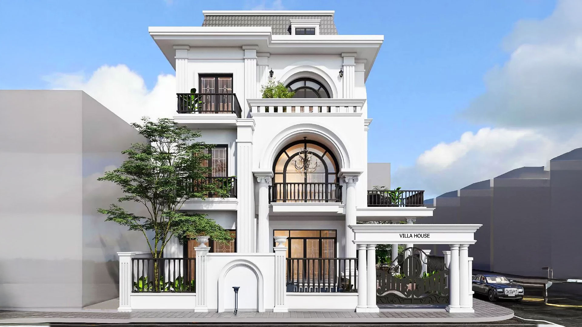 mẫu nhà phố tân cổ điển mặt tiền 7m