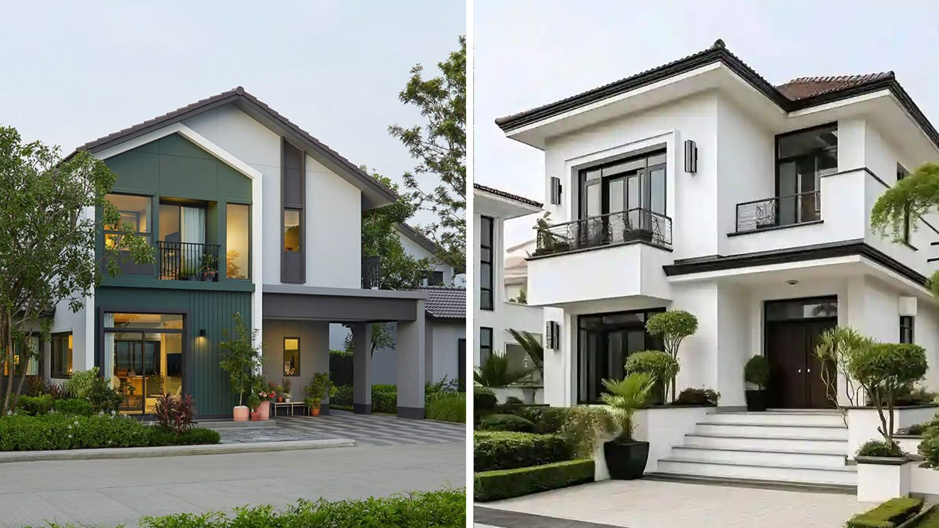 nhà 2 tầng mái thái phong cách tân cổ điển