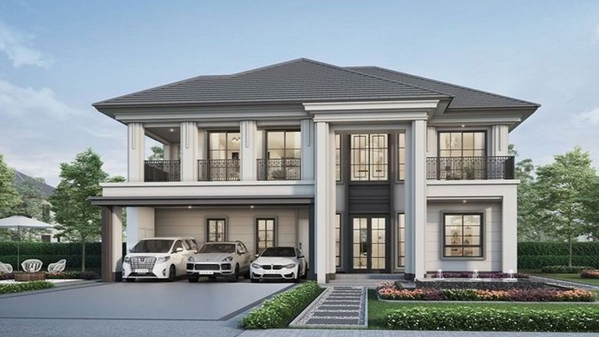 nhà 2 tầng mái thái phong cách tối giản