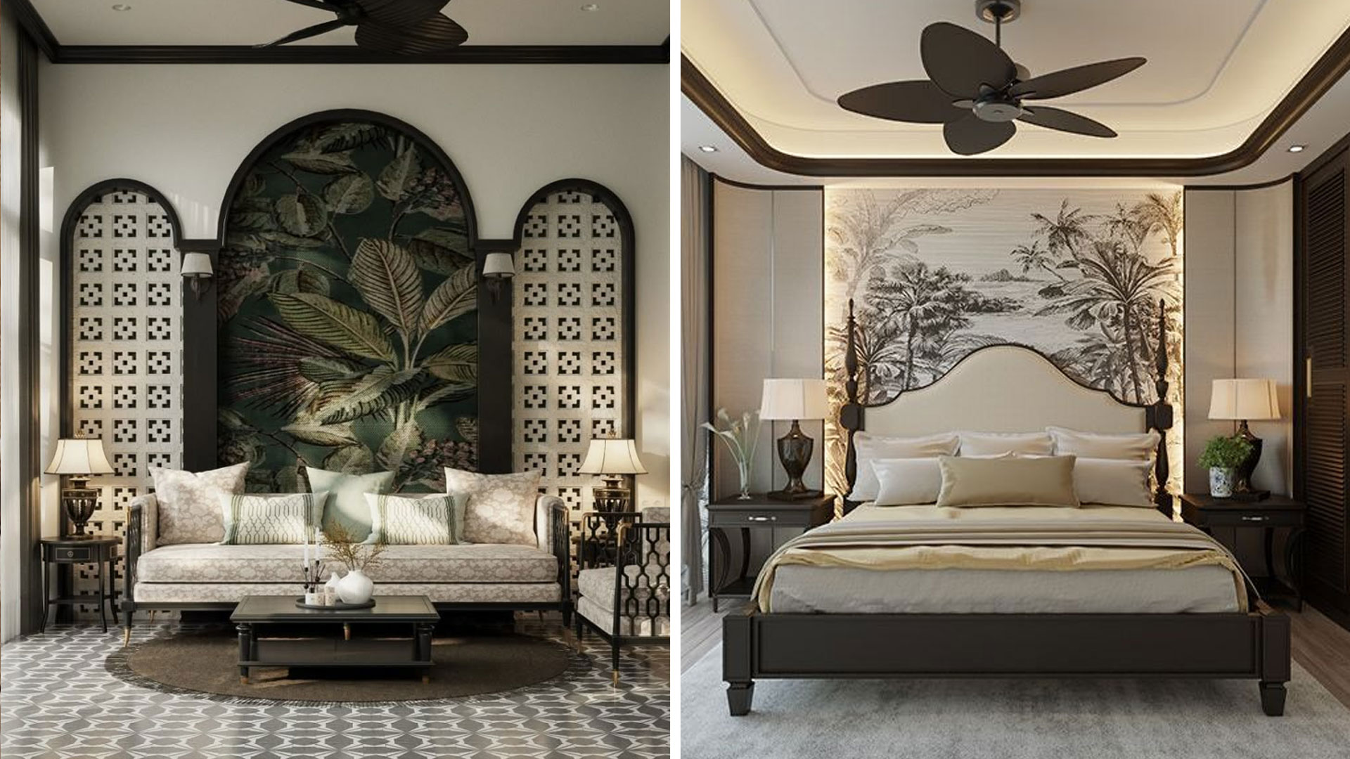 nội thất chung cư 2 phòng ngủ phong cách indochine