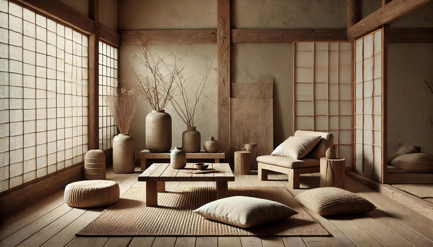 nội thất chung cư 2 phòng ngủ phong cách wabi sabi