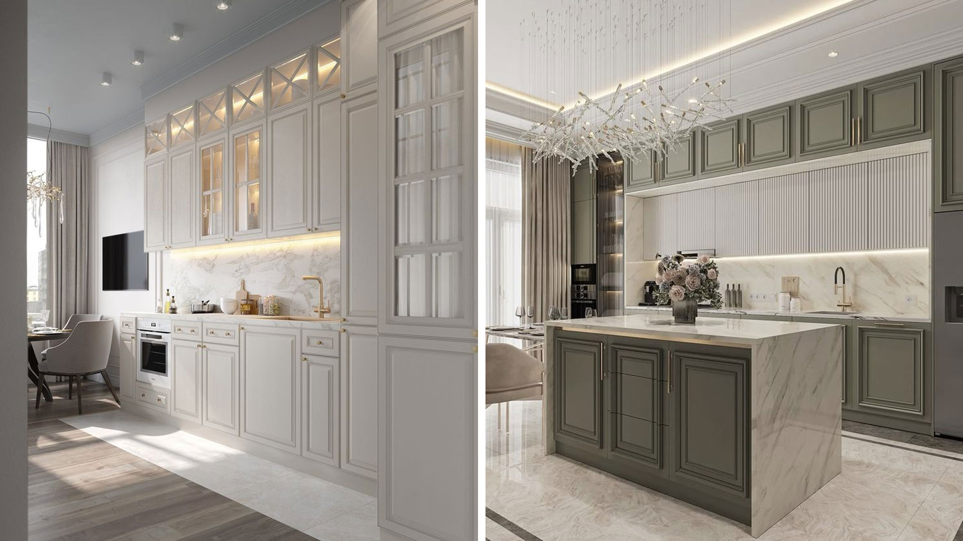 phòng bếp biệt thự tân cổ điển